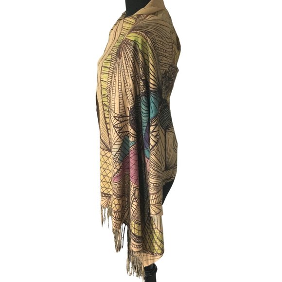 Cubist Abstract Art Line Drawing Flannel Buttoned Wrap Shawl Poncho Scarf - Picture 3 of 16